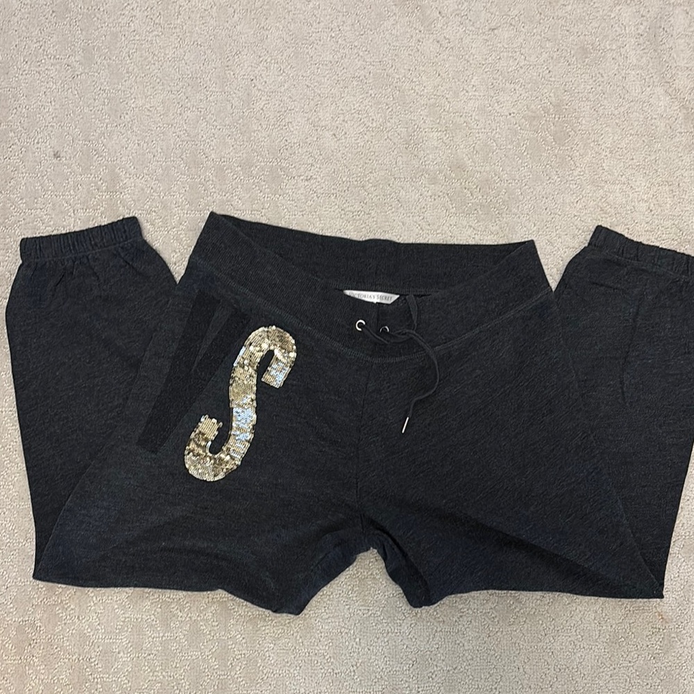 Womens Victoria Secret Black Joggers with Sequin Detail